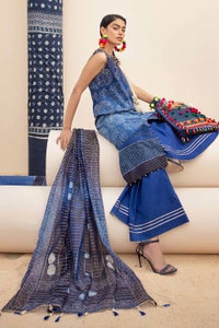 UAE -3PC Unstitched Printed Lawn Suit with Zari Stripe Dupatta ST-42006