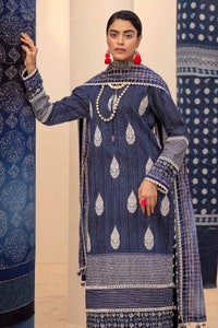 UAE -3PC Unstitched Embroidered Printed Lawn Suit with Zari Stripe Dupatta ST-42007