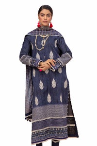 UAE -3PC Unstitched Embroidered Printed Lawn Suit with Zari Stripe Dupatta ST-42007