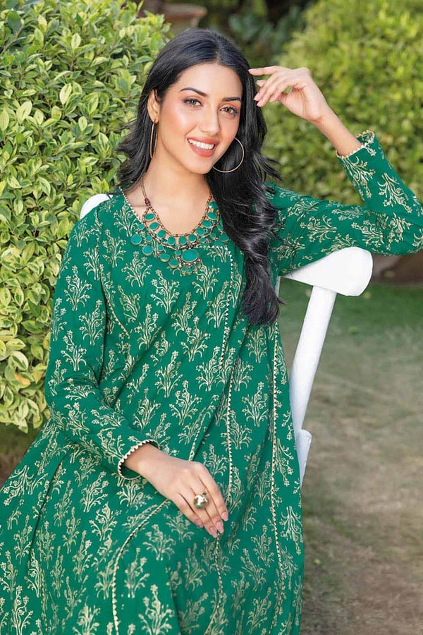 UAE -2PC Lawn Suit Unstitched Gold Printed Shirt Trouser TL-32047