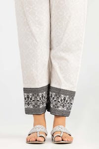 UAE -Off-White Screen Printed Embroidered Trousers TR-22-71