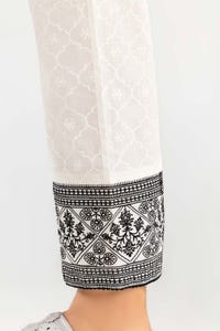 UAE -Off-White Screen Printed Embroidered Trousers TR-22-71