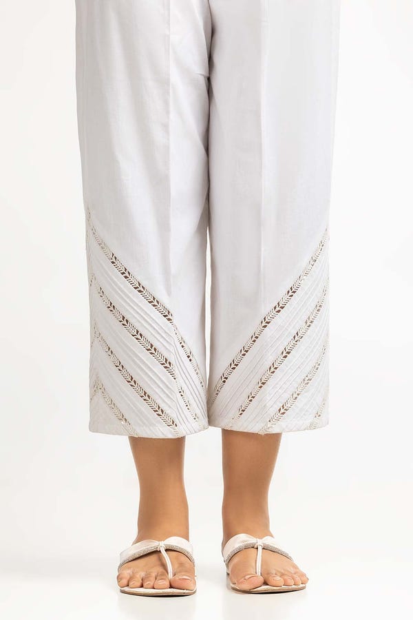 UAE -Off-White Dyed Cambric Embelished Trouser TR-24-09