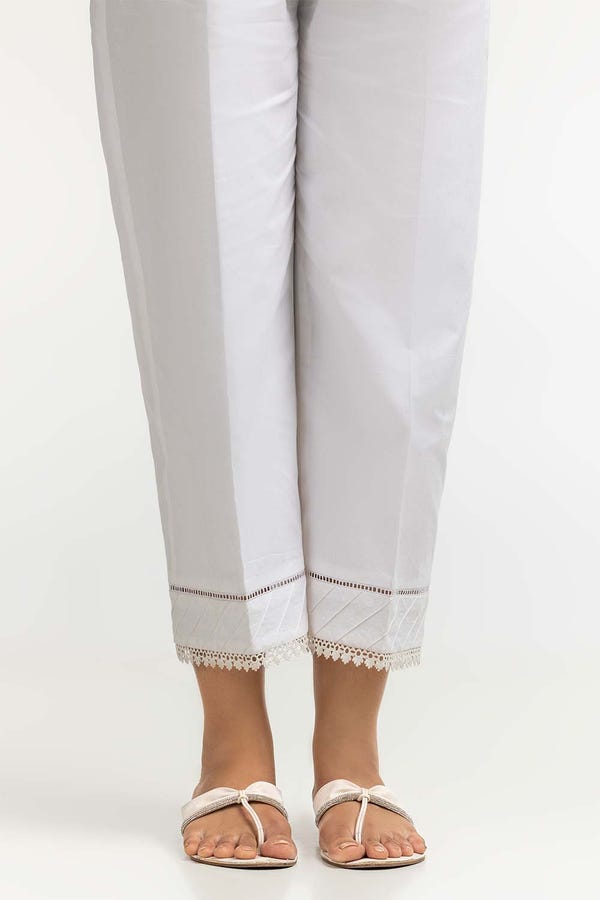UAE -Off-White Dyed Cambric Embelished Trouser TR-24-10
