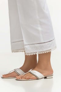 UAE -Off-White Dyed Cambric Embelished Trouser TR-24-10
