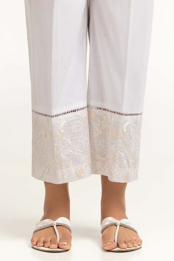 UAE -White Dyed Cambric Embroidered Trouser TR-24-17