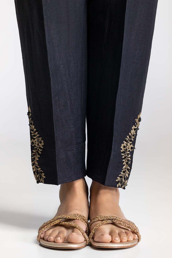 UAE -Black Dyed Embroidered Rawsilk Trouser TR-24-27