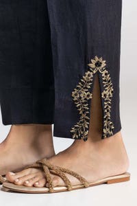 UAE -Black Dyed Embroidered Rawsilk Trouser TR-24-27