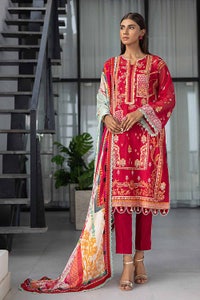 UAE -3PC Embroidered Net Unstitched Suit with Digital Printed Silk Dupatta SSM-32006
