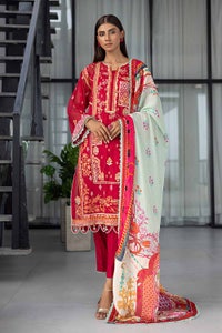 UAE -3PC Embroidered Net Unstitched Suit with Digital Printed Silk Dupatta SSM-32006
