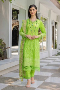UAE -3PC Embroidered Cambric Unstitched Suit with Printed Burnout Dupatta BN-32003
