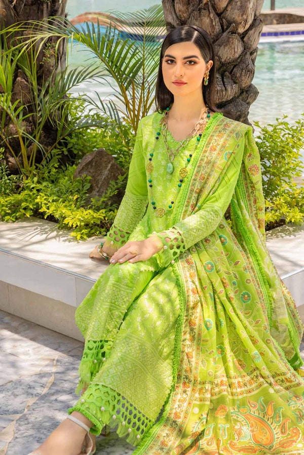 UAE -3PC Embroidered Cambric Unstitched Suit with Printed Burnout Dupatta BN-32003