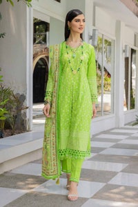 UAE -3PC Embroidered Cambric Unstitched Suit with Printed Burnout Dupatta BN-32003