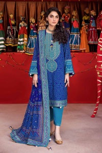 UAE -3PC Embroidered Chunri Lawn Unstitched Suit With Chiffon Gold and Lacquer Printed Dupatta BM-32016