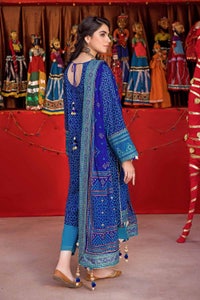 UAE -3PC Embroidered Chunri Lawn Unstitched Suit With Chiffon Gold and Lacquer Printed Dupatta BM-32016