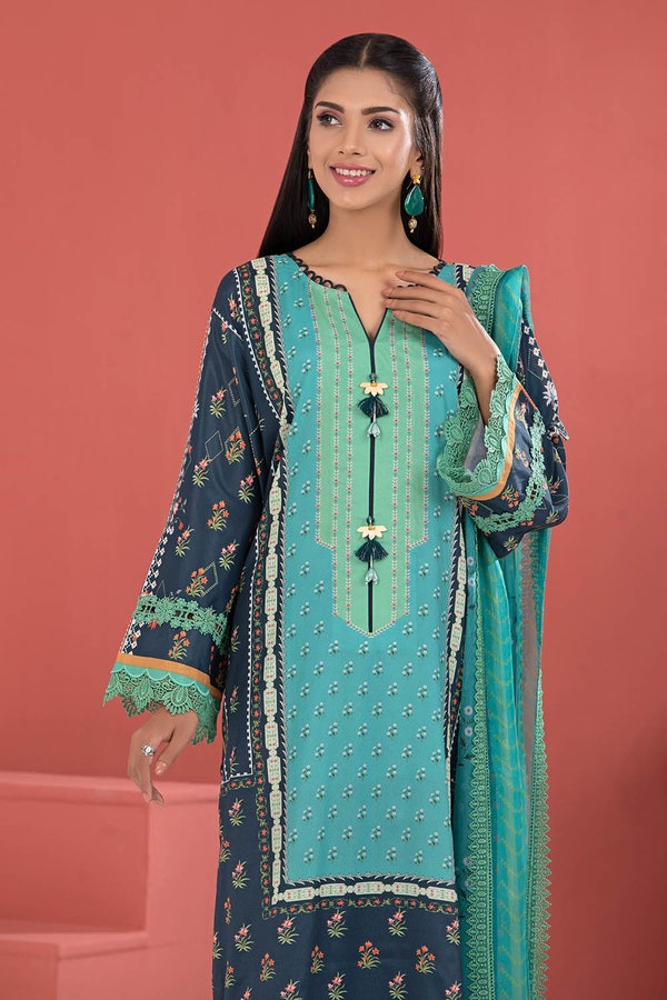 UAE -3PC Silk Unstitched Digital Printed Suit With Chiffon Dupatta CR-22006 B