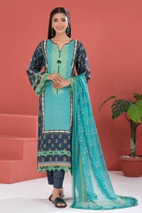 UAE -3PC Silk Unstitched Digital Printed Suit With Chiffon Dupatta CR-22006 B