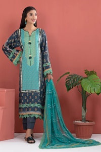 UAE -3PC Silk Unstitched Digital Printed Suit With Chiffon Dupatta CR-22006 B