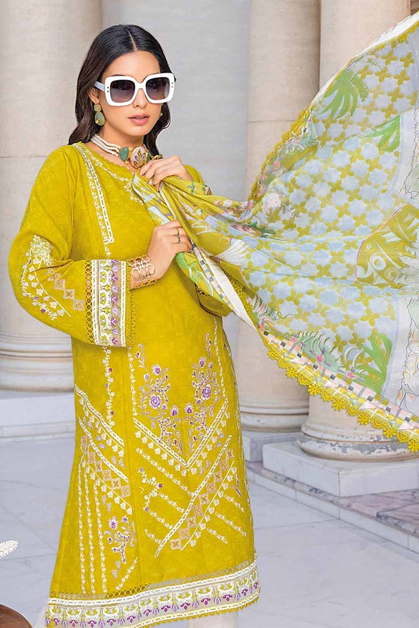 UAE -3PC Embroidered Jacquard Unstitched Suit With Silk Dupatta SSM-32020