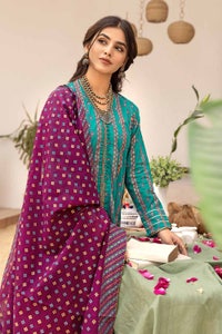 UAE -3PC Gold Printed Lawn Unstitched Suit with Gota Lace CL-32418