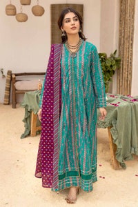 UAE -3PC Gold Printed Lawn Unstitched Suit with Gota Lace CL-32418