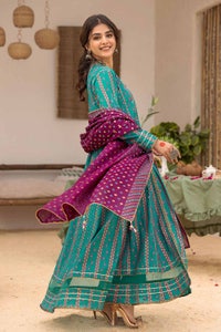 UAE -3PC Gold Printed Lawn Unstitched Suit with Gota Lace CL-32418