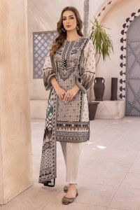 UAE -3PC Unstitched Embroidered Lawn Suit with Organza Neckline B-32032