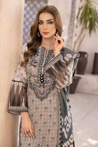 UAE -3PC Unstitched Embroidered Lawn Suit with Organza Neckline B-32032