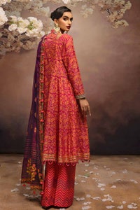 UAE -3PC Embroidered Gold and Lacquer Printed Lawn Suit with Cotton Net Dupatta CN-32024