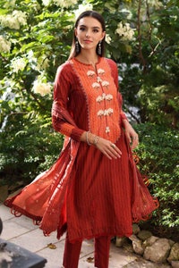 UAE -3PC Embroidered Zari Lawb Unstitched Printed Suit With Printed Zari Stripe Dupatta DB-22034