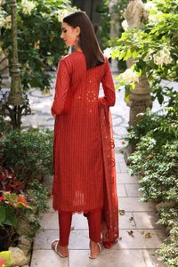 UAE -3PC Embroidered Zari Lawb Unstitched Printed Suit With Printed Zari Stripe Dupatta DB-22034