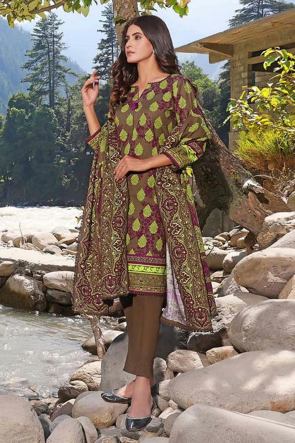 UAE -3PC Khaddar Printed Unstitched Suit K-32013 B