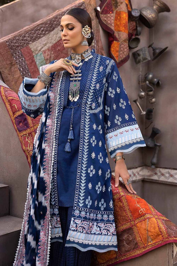 UAE -3PC silver Printed Lawn Unstitched Suit with Embroidered zari Dupatta FE-32061