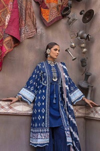 UAE -3PC silver Printed Lawn Unstitched Suit with Embroidered zari Dupatta FE-32061