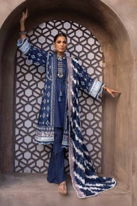 UAE -3PC silver Printed Lawn Unstitched Suit with Embroidered zari Dupatta FE-32061