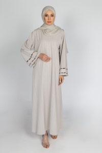 UAE -Nisa Embellished Stipe Abaya With Dyed Scarf WGB-KAB-22047