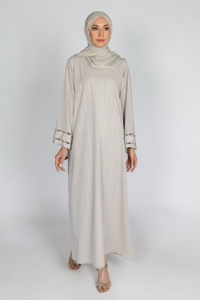 UAE -Nisa Embellished Stipe Abaya With Dyed Scarf WGB-KAB-22047