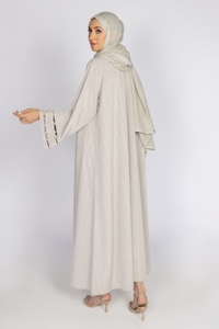 UAE -Nisa Embellished Stipe Abaya With Dyed Scarf WGB-KAB-22047
