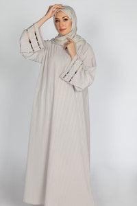 UAE -Nisa Embellished Stipe Abaya With Dyed Scarf WGB-KAB-22047