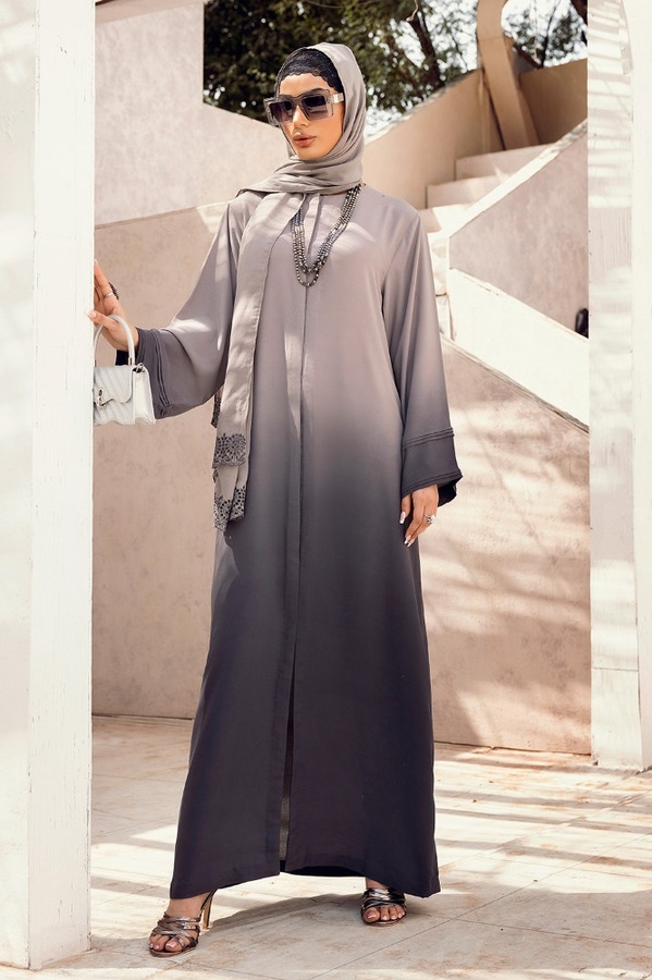 UAE -Georgette Tie And Dye Abaya With Wool Chiffon Embroidered Scarf WGB-KAB-22055