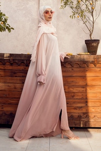 UAE -Georgette Tie And Dye Abaya With Wool Chiffon Embroidered Scarf WGB-KAB-22058