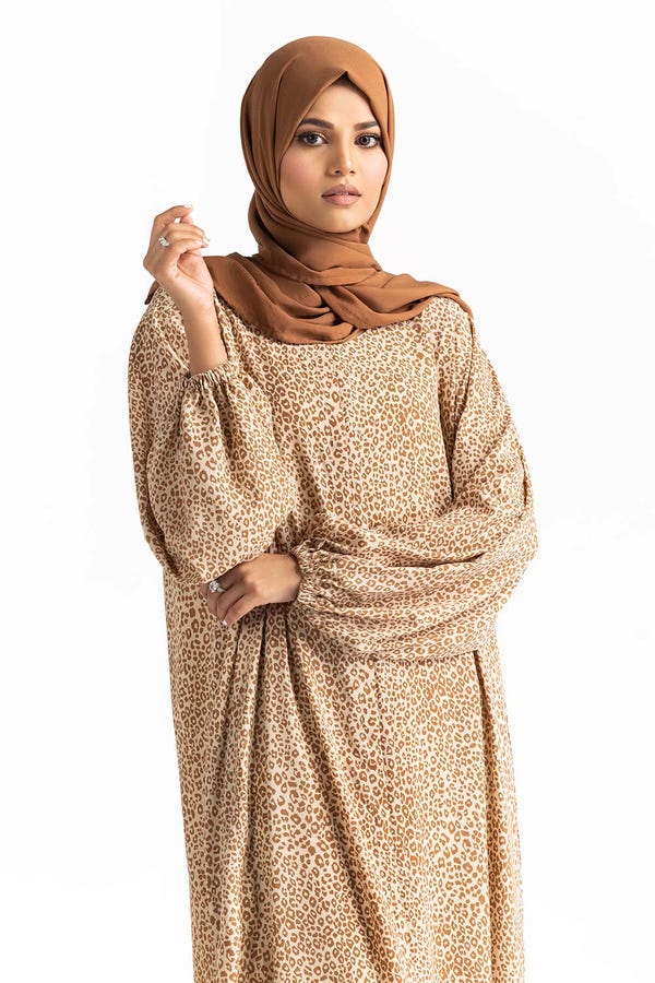 UAE -Nisa Georgette Printed Abaya With Wool Chiffon Dyed Scarf WGB-KAB-22083