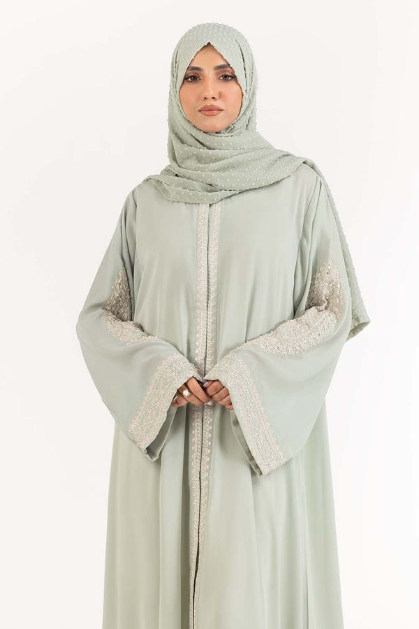 UAE -Nisa Georgette Embroidered Abaya With Dyed Scarf WGB-KAB-22087