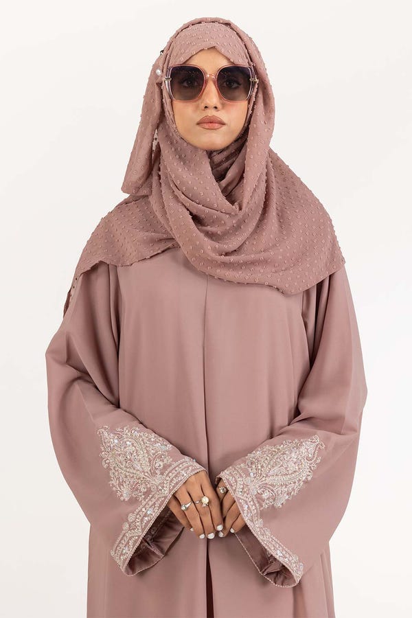 UAE -Nisa Georgette Embroidered Abaya With Dyed Scarf WGB-KAB-22088