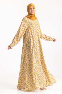 UAE -Nisa Georgette Printed Abaya With Wool Chiffon Dyed Scarf WGB-KAB-22095