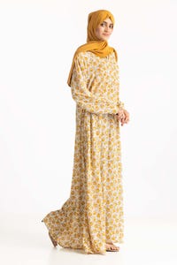 UAE -Nisa Georgette Printed Abaya With Wool Chiffon Dyed Scarf WGB-KAB-22095