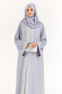 UAE -Nisa Georgette Embroidered Abaya With Dyed Scarf WGB-KAB-22100