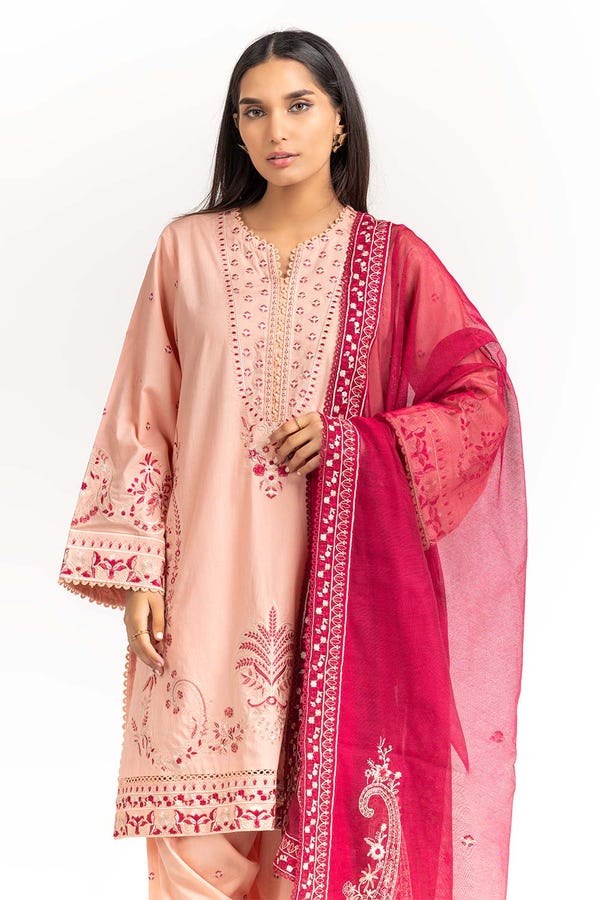 UAE -Cambric Dyed Embroidered Shirt And Trouser With Dupatta WGK-CMS-DE-2234