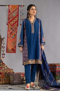 UAE -Tehwaar Block Printed Shirt And Dyed Trouser With Block Printed Dupatta WGK-CMS-SP-1529