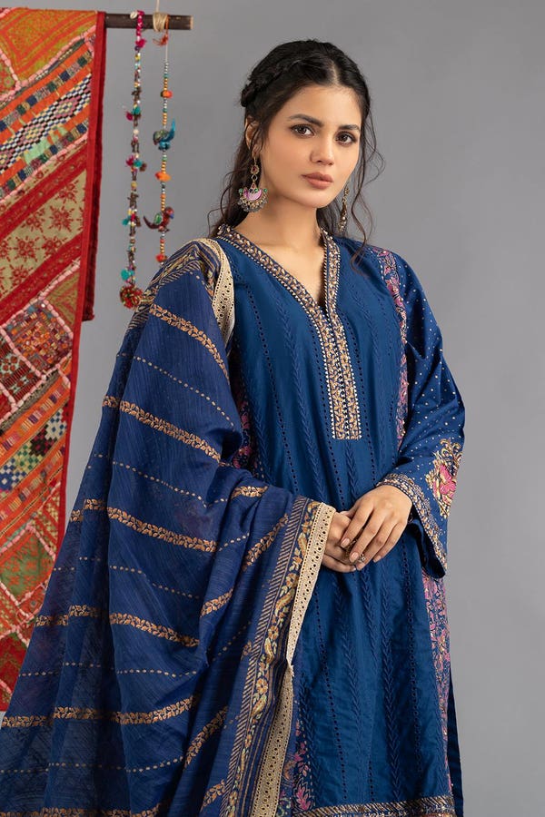 UAE -Tehwaar Block Printed Shirt And Dyed Trouser With Block Printed Dupatta WGK-CMS-SP-1529